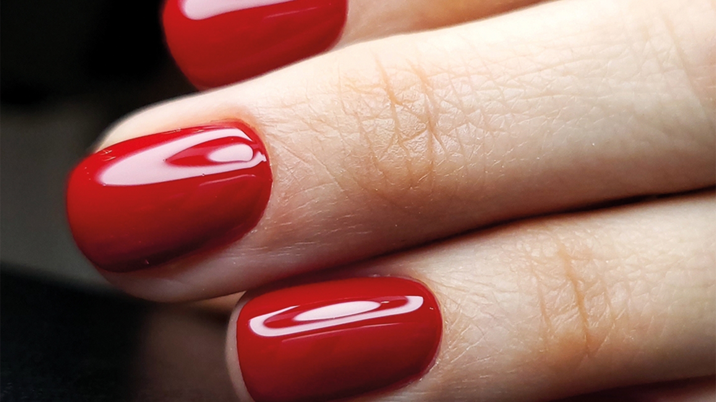 Red polished nails