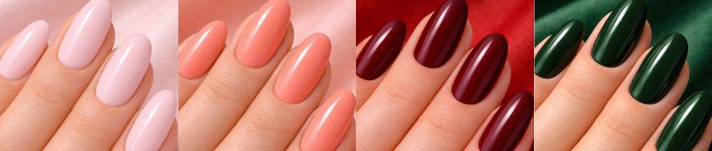 Rosa, orange-rosa, rote und grüne saisonale Nagelkollektionen von CNC